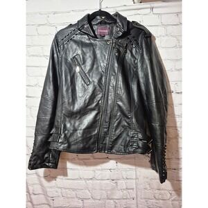 Vigoss Black Faux Leather Studded Moto Biker Jacket Plus Size 1X